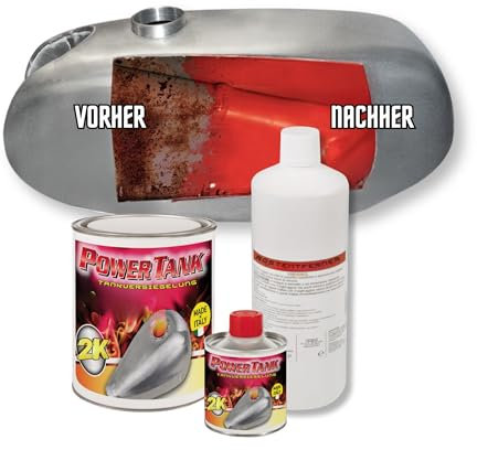 POWER TANK - Trattamento Serbatoio Moto (20/25 Litri) Kit Medio Medium 700 gr per interno Serbatoi benzina Elimina la Ruggine Ripara Protegge Arrugginito da Moto di Auto d'Epoca con Antiruggine