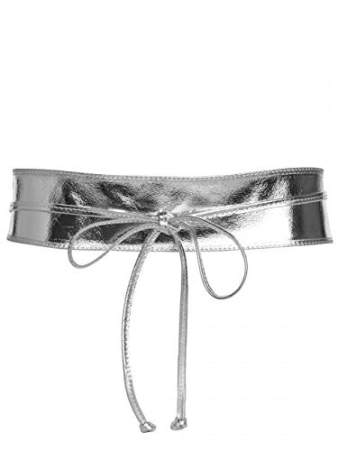 Caspar GU285 Damen Leder Wickelgürtel, Farbe:silber metallic, Größe:One Size