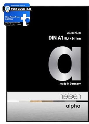 nielsen Bilderrahmen, 59,4 x 84,1 cm (A1), Aluminium, Schwarz matt, Posterrahmen zum Aufhängen im Hoch- & Querformat, Echtglas, Alpha