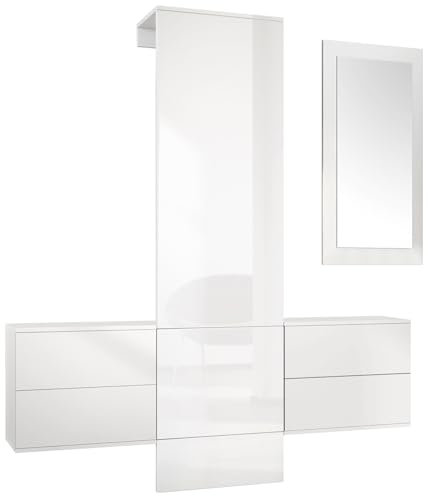 Vladon Garderobe Wandgarderobe Carlton Set 3, Made in Germany, Korpus in Weiß matt/Paneel in Weiß Hochglanz