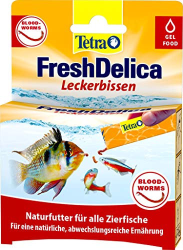 Tetra FreshDelica Bloodworms - natürlicher Snack mit roten Mückenlarven für Zierfische, Leckerbissen in Gelee, 16 x 3 g Beutel