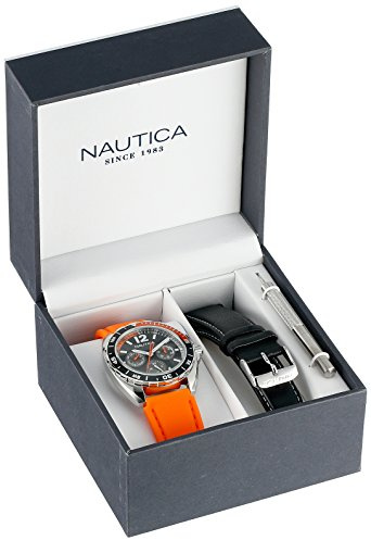 Nautica Reloj de Cuarzo y Silicona para Hombre, Juego Naranja/Negro, Cronógrafo