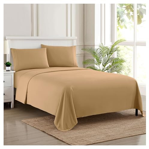Sweet Home Collection 1939-Set di Fogli per Fili in Morbida Spazzolata di qualità egiziana Set di Biancheria da Letto di Lusso Piatto, Lenzuolo con Angoli, 2 federe, Microfibra, Tortora, Completo