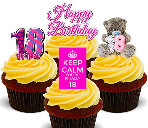 18th Birthday Girl,Pink Edible Cupcake Toppers - Stand-up Wafer Cake Decorations (Pack of 24)