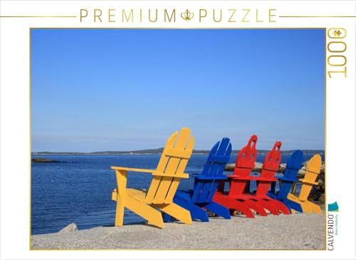 CALVENDO Puzzle Farbige Stühle am Strand, Kanada | 1000 Teile Lege-Größe 64 x 48 cm Foto-Puzzle für glückliche Stunden
