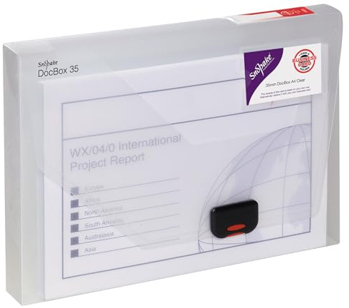 Snopake A4 DocBox Clear 35 mm Box File with Push Lock (Pack of 1) Ref 12861