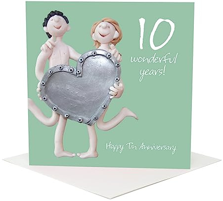 Holy Mackerel 10th wedding anniversary card (tin wedding anniversary) designed by Erica Sturla. Card is 15cm square and blank inside for your own message.Made in the UK