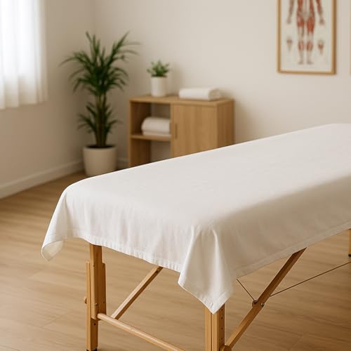Hans-Textil-Shop Massagelaken 80x200 cm Weiß – Baumwolle Linon, handgefertigt in Europa, handzugeschnitten, Kochfest 95°C, chlorfest, Fangolaken für Praxis & SPA