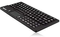 KeySonic KSK-5031IN (DE) Wasser-/Staubdichte Mini-Tastatur (USB-kabelgebunden) aus Silikon mit Touchpad & 2 Maustasten (schwarz)