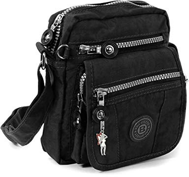 Bag Street Nylon Tasche Damen Herren Umhängetasche schwarz 15x8x18