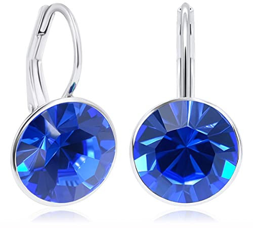 Silberohrringe 925 Blau Kristalle Sapphire Klappverschluß Ohrringe für Frauen NOBEL SCHMUCK