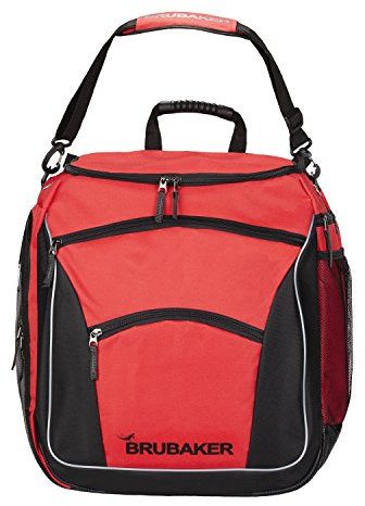 BRUBAKER Skischuhtasche Professional für Schuhe und Helm mit Rucksack-Tragegurten und Schaum-Rückenpolster Rot/Schwarz