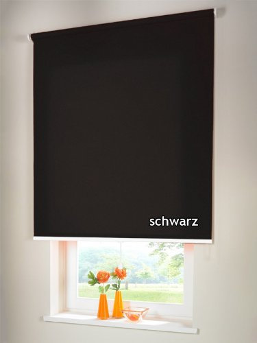 Sichtschutzrollo Mittelzugrollo Springrollo Rollo Verdunkelung 242 x 220 cm / 242x220 cm schwarz