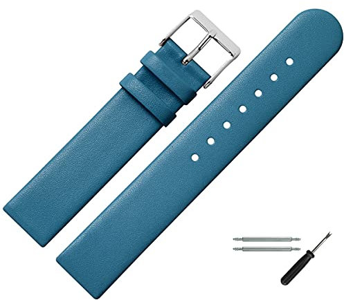 MARBURGER Uhrenarmband 14mm Leder Blau Silber - Montage Set 7611452000120