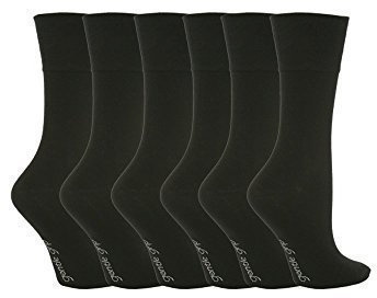 Gentle Grip - 6 Pairs of Cotton Rich Everyday Ladies Non Elastic Socks | Soft Top (4-8 UK, GG67 Black)