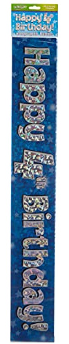 9ft Banner Happy 4th Birthday Blue holographic