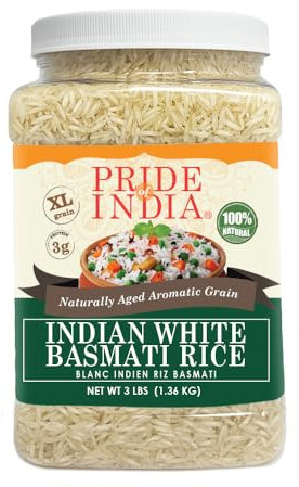 Pride Of India - Indian Premium-Basmati-Reis White - 3,3 lbs (53 Unzen) jar -Unique & Nutty aromatisiert extralange, nicht klebend und schlankes Korn - Die Produktion von Biryanis, Pilaw, Pudding usw.