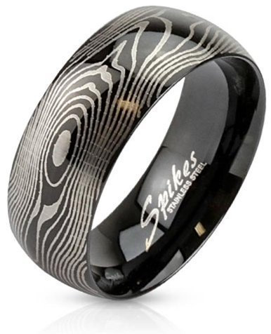 Tapsi´s Coolbodyart® Dome Ring Edelstahl 8mm Breit Fingerabdruck Laser Schwarz 66(21)