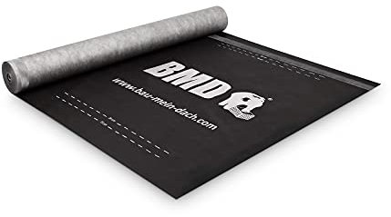 BMD Unterspannbahn 120g/m² | mit 2 Klebekanten | 1,5m x 50m | hochdiffusionsoffene Schalungsbahn | sd-Wert 0,02m | wasserdichte und reißfeste Unterdeckbahn mit CE Siegel