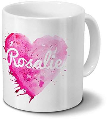 digital print Tasse mit Namen Rosalie - Motiv Painted Heart - Namenstasse, Kaffeebecher, Mug, Becher, Kaffeetasse - Farbe Weiß