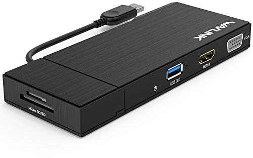 Wavlink HUB USB 3.0 a DVI/VGA/HDMI con Puerto Gigabit Ethernet, Puerto HDMI (2560 x 1440), DVI/VGA (2048 x 1152/1920) + Adaptador DVI a VGA,Soporta Windows Mac OS X, Negro