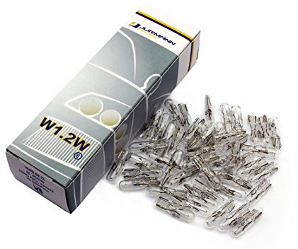 Jurmann Trade GmbH® 50x Stück 12V W1.2W T5 W2x4.6d Miniatur Tacho Lampe Tachobeleuchtung Blinkleuchte Halogen Lampen Autolampen KFZ-Beleuchtung Birne