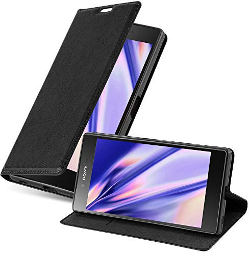 Cadorabo Hülle kompatibel mit Sony Xperia Z5 aus Premium Kunst Leder Flip Klappbare Stoßfeste Magnetische [Standfunktion] [Kartenfächern] Cover Hülle für Sony Xperia Z5 Tasche in Schwarz