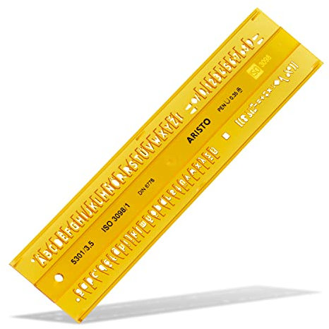 Aristo Isonorm Schriftschablone gerade Mittelschrift (3,5 mm, H-Profil, Typ B, formstabiler PET-Kunststoff) orange-transparent