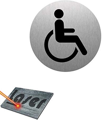 Plaque gravée autocollante 8cm Toilettes handicapés fond alu brossé