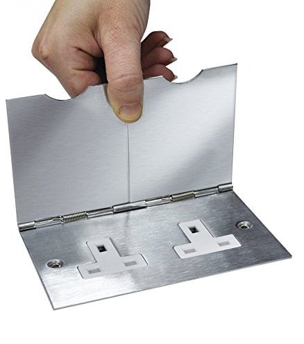 Pro Elec 13 A Double Floor Socket 2 Gang Stainless Steel Surge Protector - Steel White, 11225pl