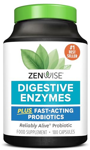 Zenwise Health Digestive Enzymes + Probiotics for Gut Health and Prebiotics Fibre Supplements for Digestion -180 Count