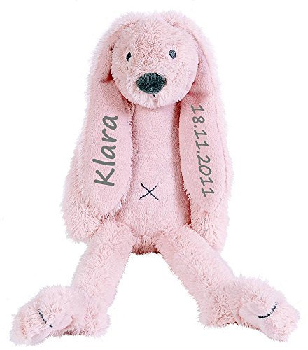 Elefantasie Stofftier Hase mit Namen und Geburtsdatum personalisiert Geschenk 40cm rosa