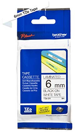 Brother tze-211 schwarz auf weiß Schleifenband für Etikettendrucker – Kassetten für Drucker-Etiketten (schwarz auf weiß, TZe, schwarz, Brother, gl-h105, pt-1010, 1080, 18, E300, E500, E550, H100, H105