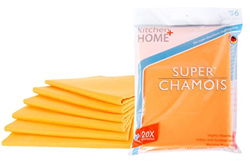 Super Chamois - Extra Large 20 X 27 Super Absorbent Cleaning Cloth - 6 Pack Orange Shammy - Holds 10x It's Weight in Liquid