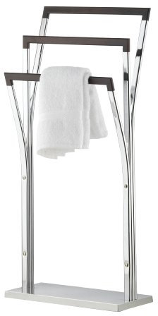 axentia Handtuchhalter Noblesse in Silber mit Holzakzenten, rostfreier Handtuchständer verchromt, Handtuchstange mit 3 Armen und rechteckiger Bodenplatte; Maße: ca. 42 x 18,5 x 89,5 cm