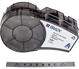 Brady Authentic (M21-375-595-GY) All-Weather Vinyl Label for Indoor/Outdoor ID, Lab and Equipment Labeling, Black on Gray- ForM210, M210-LAB, M211, BMP21-PLUS and BMP21-LAB Printers, .375 W, 21' L