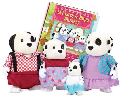 Li’l Woodzeez Dalmatiner Tierfamilie Woofwinkle – 4 weiche Tierfiguren mit Bilderbuch auf Englisch – Spielzeug Tiere Set (5 Teile) Spielzeug für Kinder ab 3 Jahren