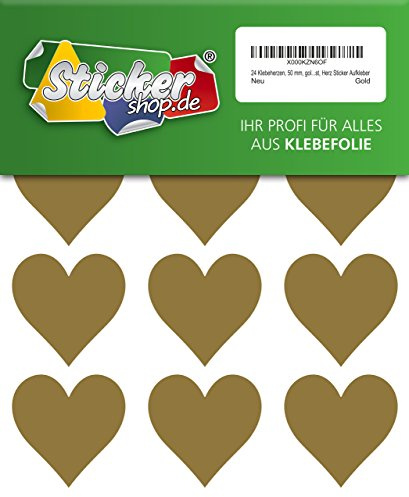 24 Klebeherzen, 50 mm, gold, aus PVC Folie, wetterfest, Herz Sticker Aufkleber