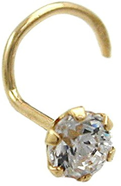 Nasenschmuck Piercing mit Spirale Nasenpiercing mit Zirkonia Damen aus 750 Gelbgold Gold 18 kt 3 mm inklusive Schmuckbox