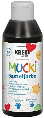 KREUL 24214 - Mucki Bastelfarbe für Kinder, 250 ml in schwarz, Kindermalfarbe auf Wasserbasis, parabenfrei, glutenfrei, laktosefrei und vegan, auswaschbar, vermalbar mit Pinsel und Schwamm