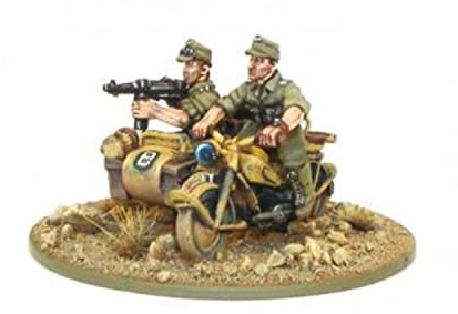 Warlord Games Afrika Korps Kradschützen Motorrad & Sidecar - Bolt Action - Metall, 28mm, Military Model Vehicle, für Erwachsene Hobbyisten, Unisex, 14+
