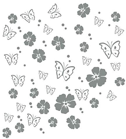 kleb-drauf | 19 Blüten, 19 Schmetterlinge und 42 Punkte | Grau - matt | Wandtattoo Wandaufkleber Wandsticker Aufkleber Sticker | Wohnzimmer Schlafzimmer Kinderzimmer Küche Bad | Deko Wände Glas Fenster Tür Fliese