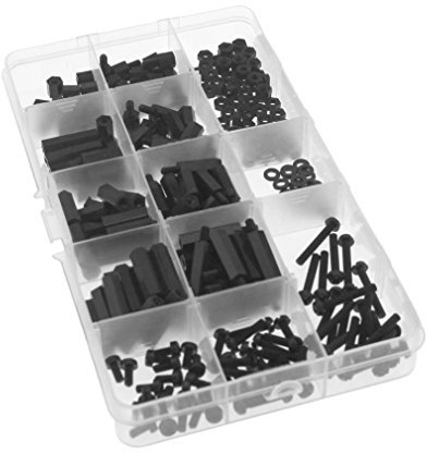 260tlg M-F Schrauben-Set, mit Sechskant-Schrauben, Schraubenmutter, Distanzhalter, M3, Nylon, Schwarz