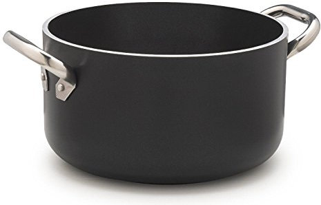Pentole Agnelli ALSA2104SSPI20 Alblack Casseruola Alta in Alluminio, Spessore 5 mm, Fondo Induzione da 11 cm, con 2 Manici in Acciaio Inossidabile, 21 cm, Nero