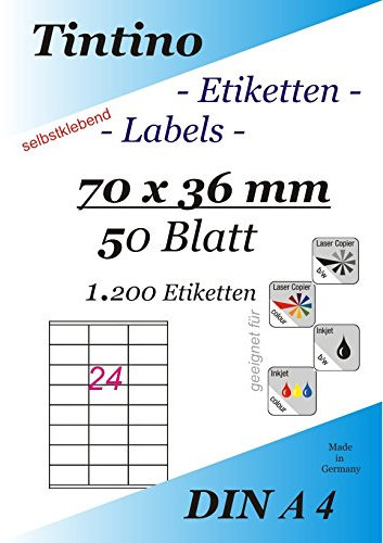 Etiketten 70 x 36-24 Stueck auf A4-50 Blatt DIN A4 selbstklebende Etiketten Internetmarke DHL Post 3475 3490