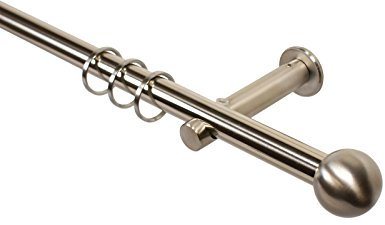Gardinenstangen Farbe Edelstahl 16 mm Durchmesser mit Endstück Kugel, Wandmontage, Rohr aus Edelstahl, Lieferung mit Gardinenringen 360 cm (2 x 180 cm)