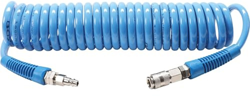 OC-PRO BGS Druckluft-Spiralschlauch, 0,9-6m, 8mm Innendurchmesser, 12mm Außendurchmesser, EURO 1/4 Kupplung, Polyurethan, Max. 10 bar, Blau
