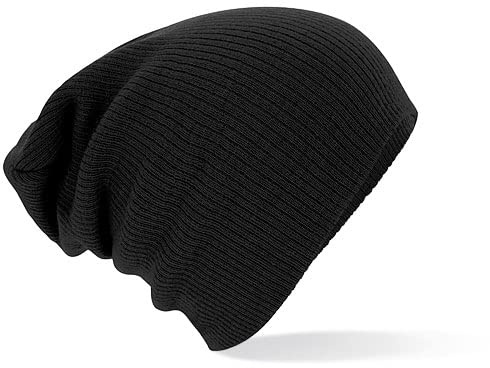 Hustle Wear Plain Slouch Beanie Knitted HAT – B461 (Black)