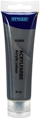 Stylex 28639 - Acrylfarbe auf Wasserbasis, 83 ml Tube in silber, matt, hohe Deck- und Farbkraft, lichtbeständig, schnelltrocknend und wasserfest