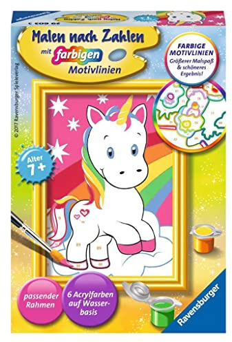 Ravensburger CreArt Süßes Einhorn - Malen nach Zahlen ab 7 Jahre | Malset mit Rahmen, Pinsel und Acrylfarben, Geschenk für Mädchen und Jungen
